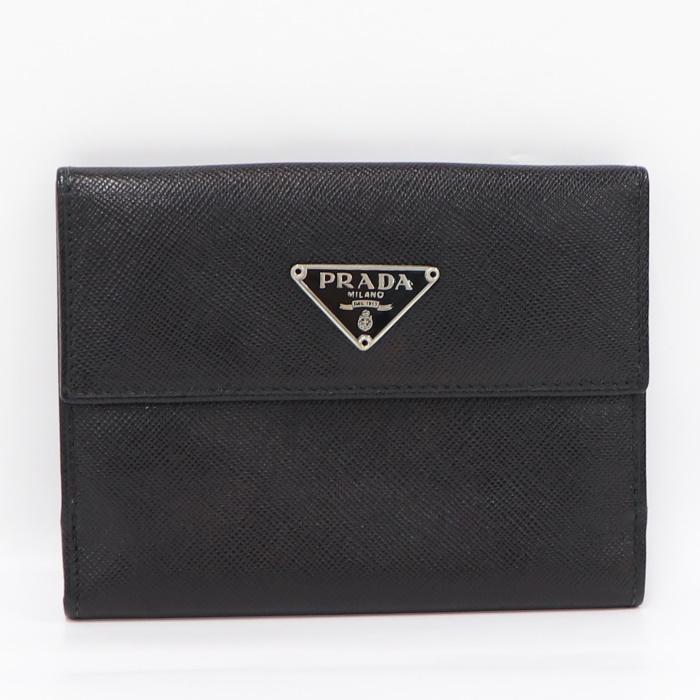 プラダ PRADA サフィアーノ Wホック 財布 ブラック【中古】