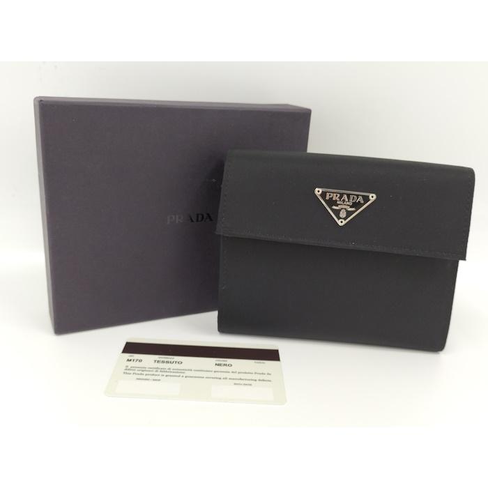 PRADA 三つ折り財布　M170　ナイロン　ブラック PRADA（プラダ） 三つ折り財布 ロゴプレート ナイロン キャンバス