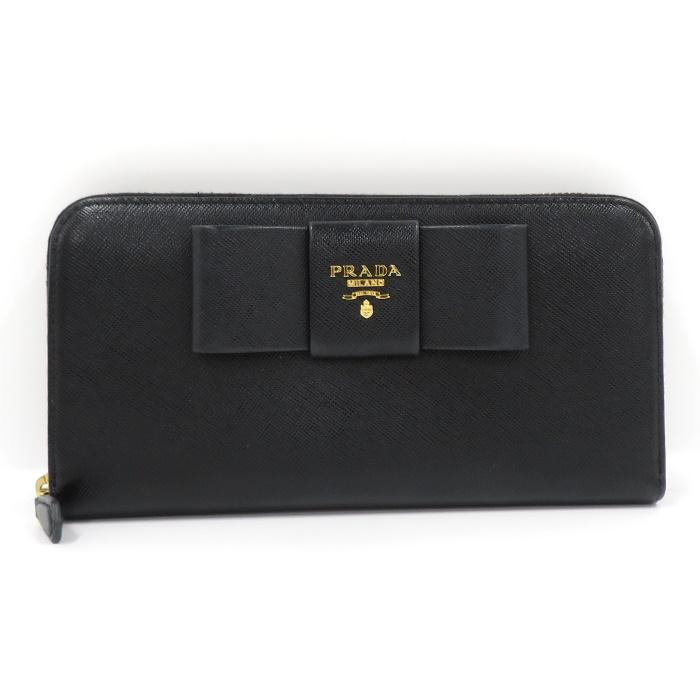 PRADA 【中古】PRADA ラウンドファスナー長財布 リボン サフィアーノ  