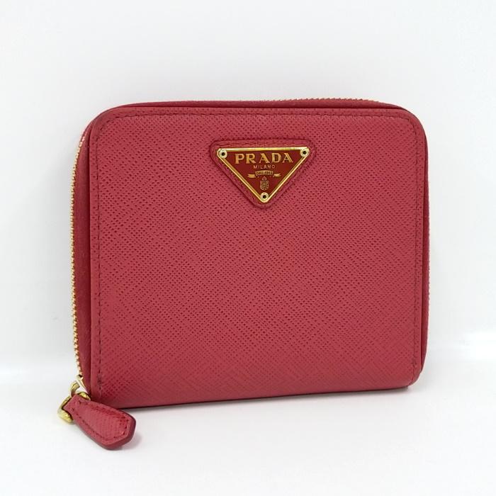 中古】PRADA ラウンドファスナー 二つ折り財布 サフィアーノ レザー