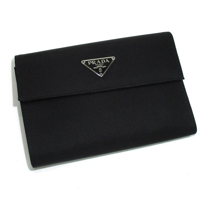 PRADA 【中古】PRADA 三つ折り コンパクト財布 ナイロン レザー 