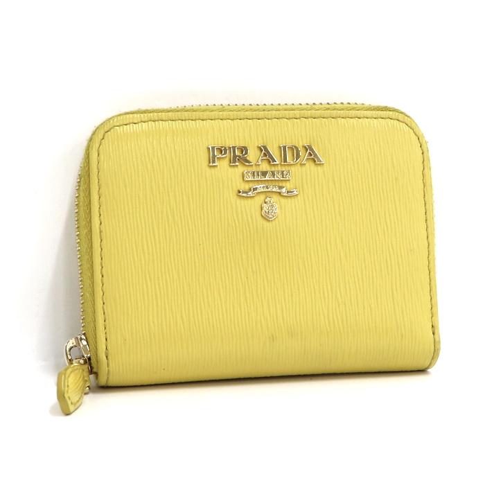 中古】PRADA ラウンドファスナー コインケース イエロー ヴィッテロ