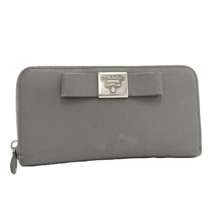 PRADA（プラダ） ラウンドファスナー長財布 レザー グレー 1ML506 : JJ
