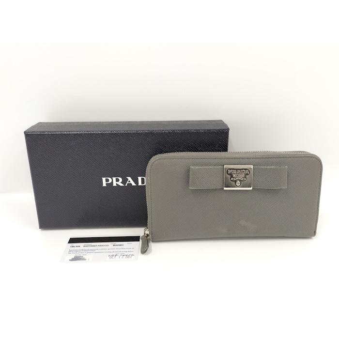 PRADA(プラダ) 長財布 - 1ML506 グレー ラウンドファスナー レザー PRADA（プラダ） ラウンドファスナー長財布 レザー グレー 1ML506 : JJ