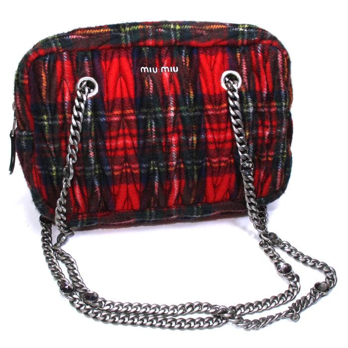 中古】miu miu チェーン ショルダーバッグ マテラッセ レッド ブラック