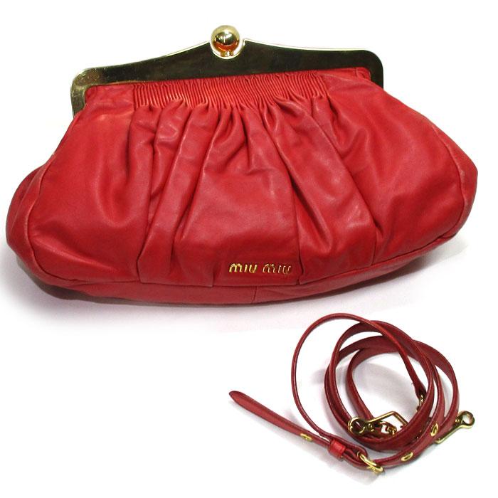 miu 【中古】miu がま口 2WAY ショルダーバッグ クラッチバッグ レザー  