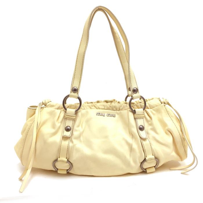 中古】MIU MIU ショルダーバッグナッパレザー クリーム イエロー 