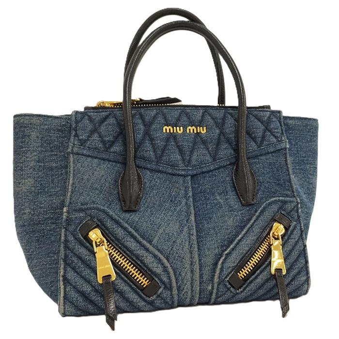 MIU MIU ハンドバッグ バイカー デニム ブルー RN1032