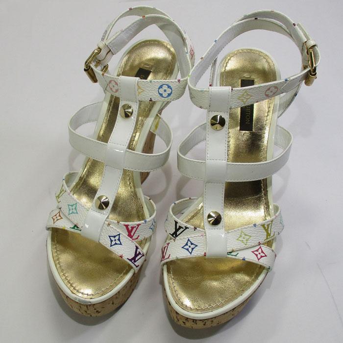 中古】LOUIS VUITTON ウェッジソール サンダル アンクルストラップ