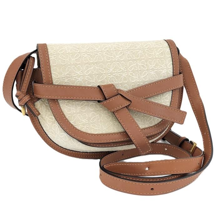LOEWE ゲートデュアル ミニ ショルダーバッグ キャンバス レザー 
