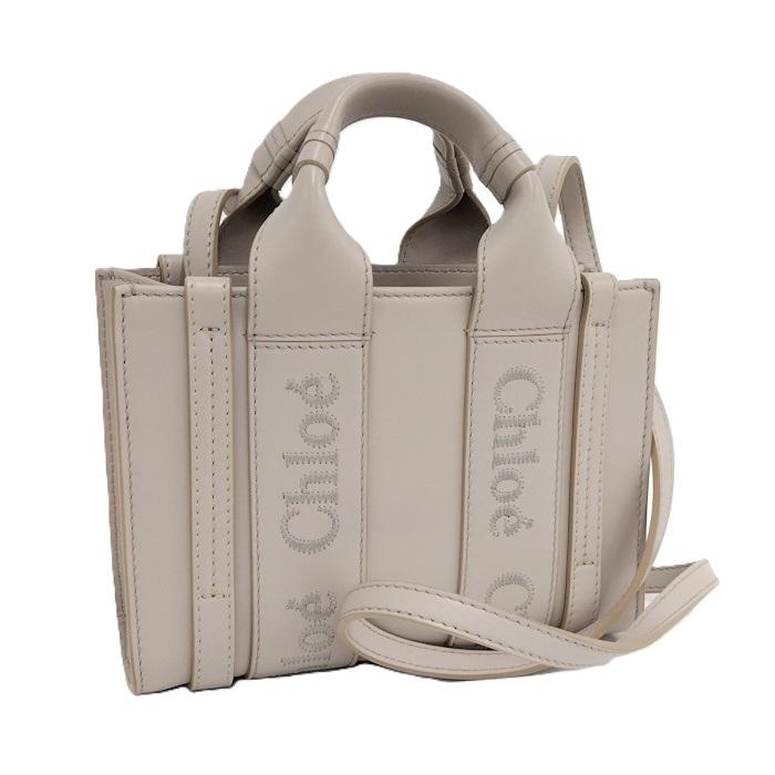 Chloe クロエ ウッディ ミニ 2WAY キャンバスハンドバッグ ショルダーバッグ ベージュ×ピンク クロエ Chloe トートバッグ ショルダーバッグ ウッディ ミニバッグ