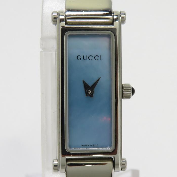 中古】GUCCI レディース腕時計 バングルウォッチ SS ブルーシェル文字 