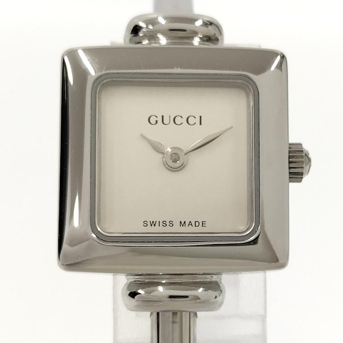 GUCCI レディース 腕時計 スクエア クオーツ SS シルバー ホワイト文字 
