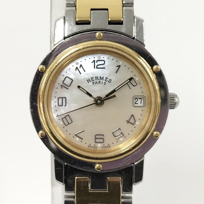 中古】HERMES クリッパー レディース 腕時計 SS GP クオー ホワイト