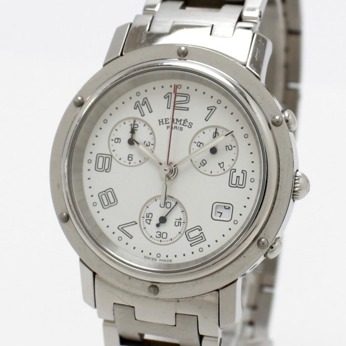 豪華 中古 エルメス 腕時計 ステンレススチール Hermes Watch 電池式 クリッパー Cl1 910 ホワイト文字盤 Ss クオーツ クロノグラフ メンズ腕時計 Www Istitutosantacaterinamadripie It