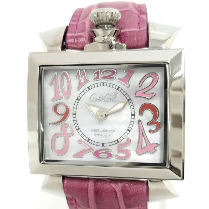 GaGaMILANO ナポレオーネ メンズ 腕時計 SS レザー ピンクシェル文字盤 