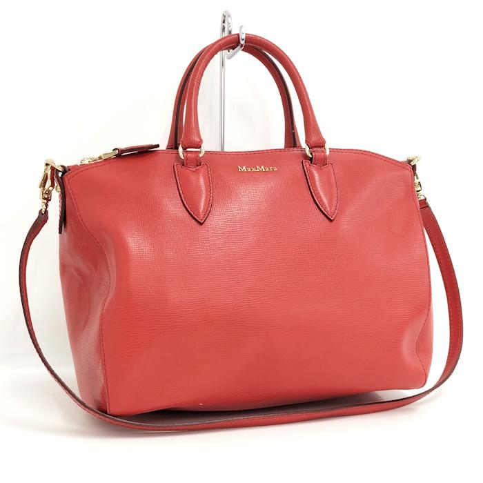 Max Mara】赤のレザーボストン