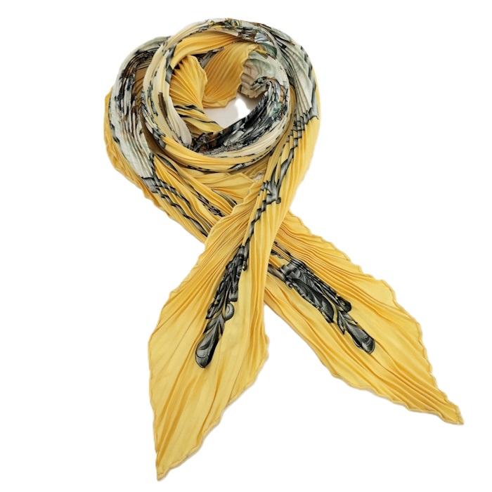 HERMES プリーツスカーフ イエロー系 マルチカラー シルク100％