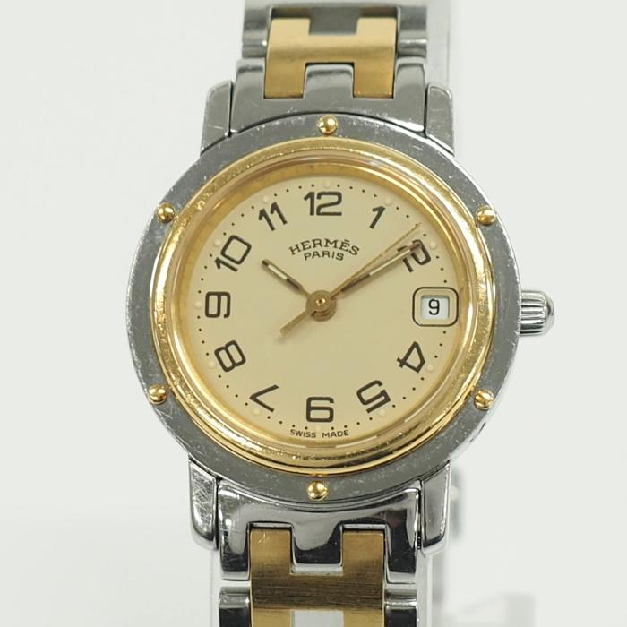 HERMES レディース 時計 クリッパー コンビ クオーツ SS GP