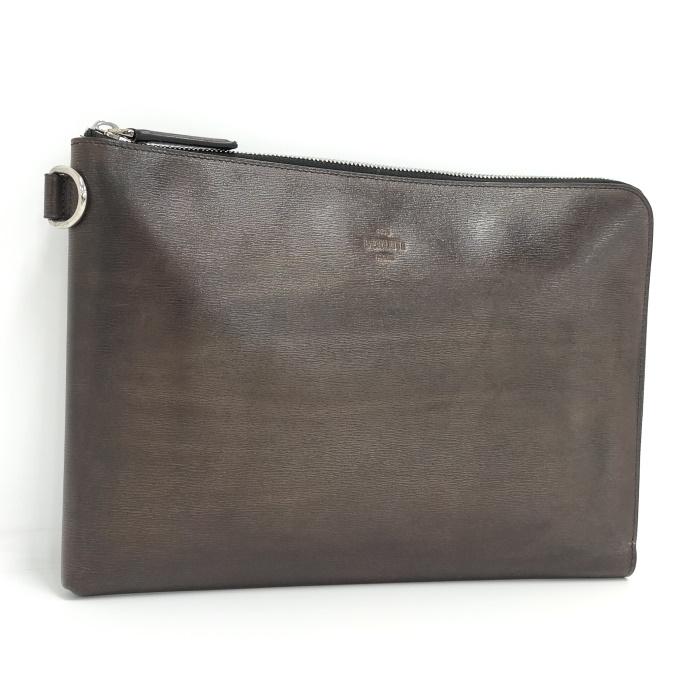 中古】BERLUTI クラッチバッグ セカンドバッグ無地 ロゴ レザー ダーク 