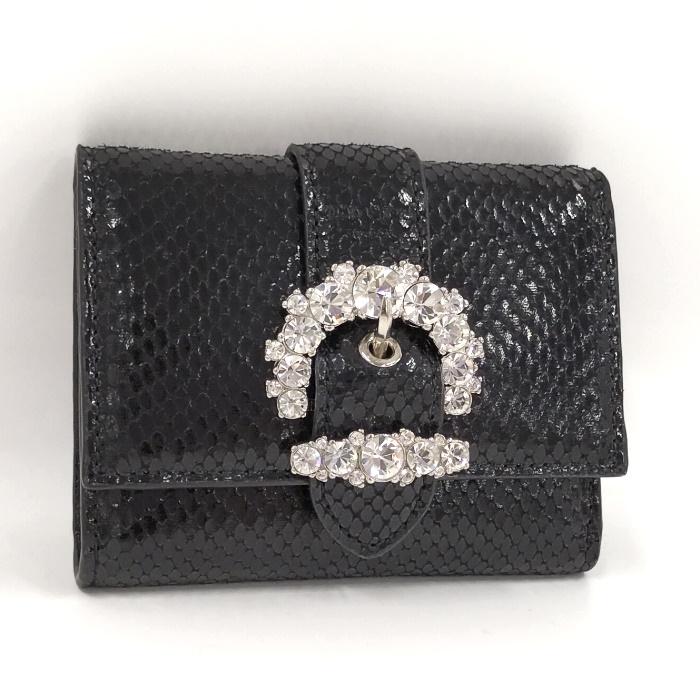 JIMMY CHOO 三つ折り財布 ミニ ウォレット クリスタル バックル