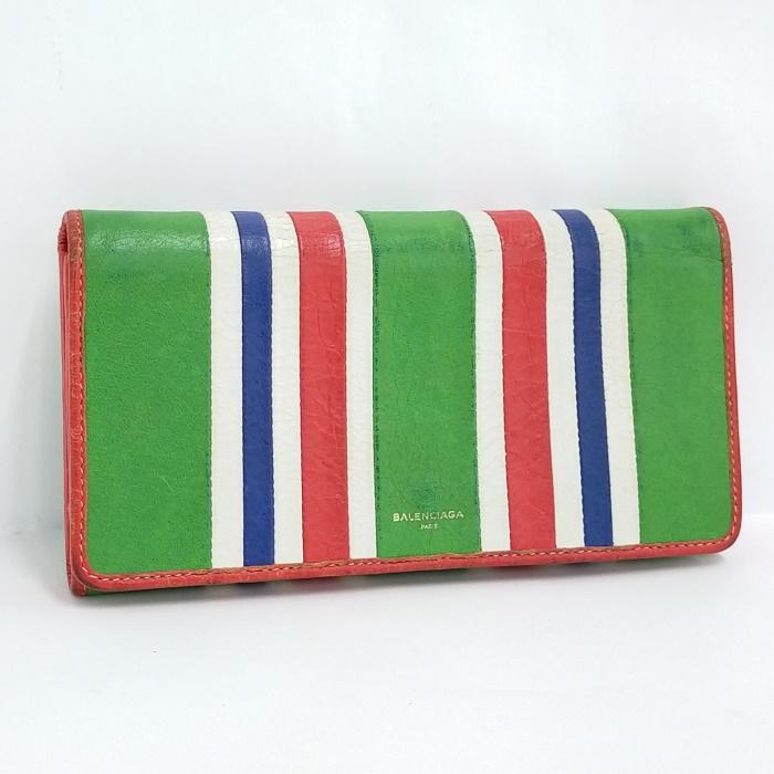 中古】BALENCIAGA 二つ折り長財布 BAZAR MONEY ストライプ 