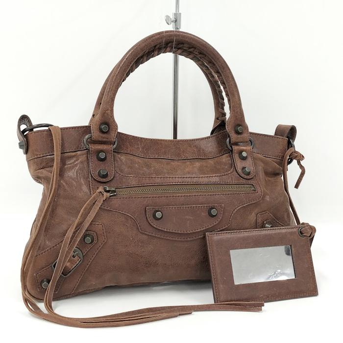 BALENCIAGA クラシック 2WAY ショルダーバッグ レザー ブラウン 