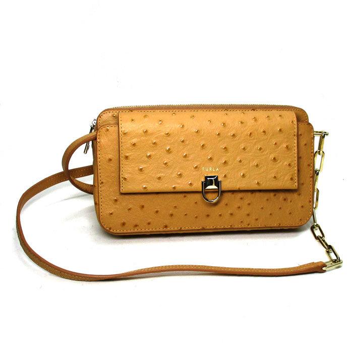 FURLA 【中古】フルラ ミスミミ ショルダーバッグ オーストリッチ型 