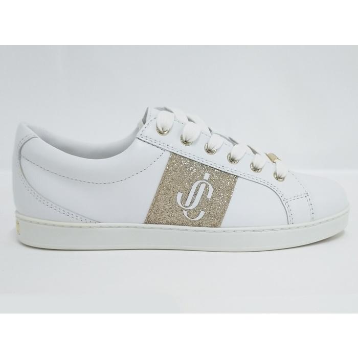 JIMMY CHOO 【中古】ジミーチュウ CASH JC スニーカー レザー ホワイト 
