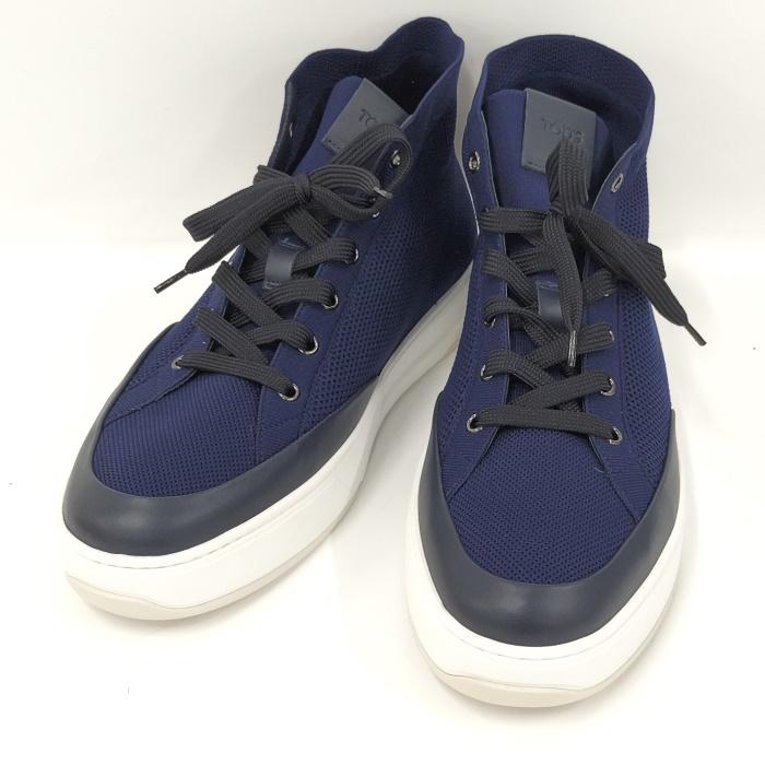 TODS ハイカット スニーカー ニット ネイビー 表記8 1/2 : JJ 