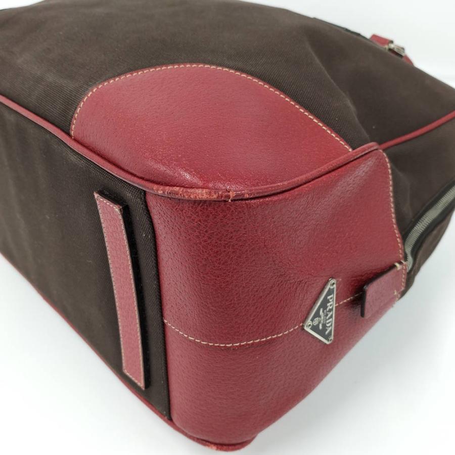 PRADA　プラダ　ボストン　ハンドバッグ　レザー　キャンバス　レッド　ブラウン PRADA（プラダ） ボストンバッグ レザー キャンバス ブラウン レッド