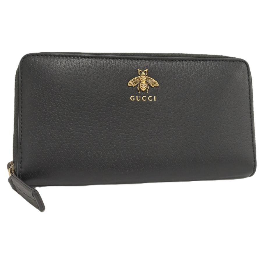 GUCCI（グッチ） アニマリエ ラウンドファスナー 長財布 ビー レザー