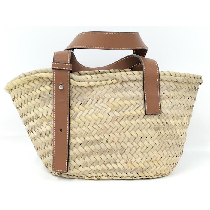 LOEWE バスケットバッグ ハンドバッグ アナグラム ラフィア レザー