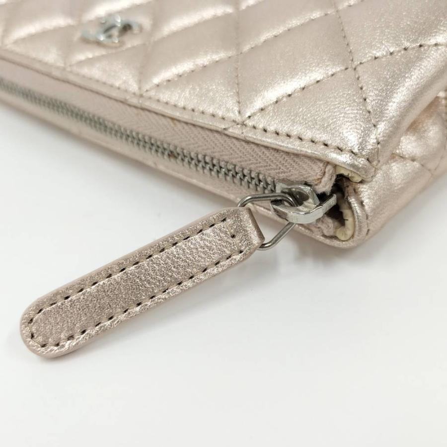 CHANEL マトラッセ コスメポーチ メタリック ココマーク ラムスキン ピンク A69259の画像