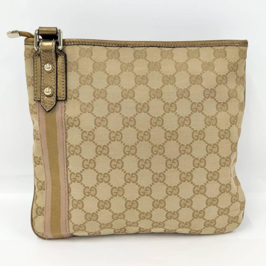 GUCCI（グッチ） ショルダーバッグ GGキャンバス レザー ゴールド系