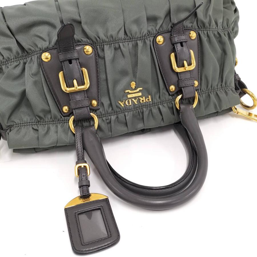 PRADA（プラダ） ギャザー トートバッグ ナイロン カーキ : JJ
