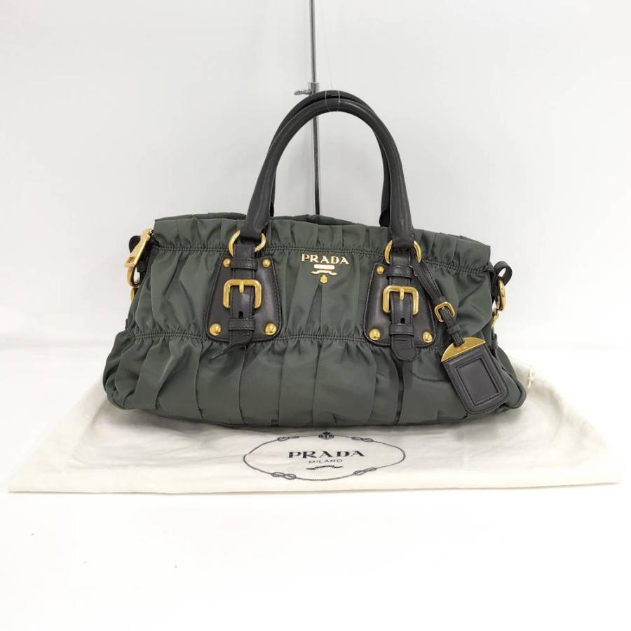 PRADA（プラダ） ギャザー トートバッグ ナイロン カーキ : JJ