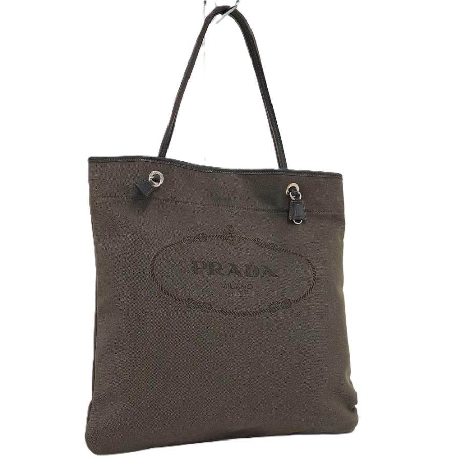 PRADA（プラダ） ロゴトート トートバッグ レザー×キャンバス ブラック