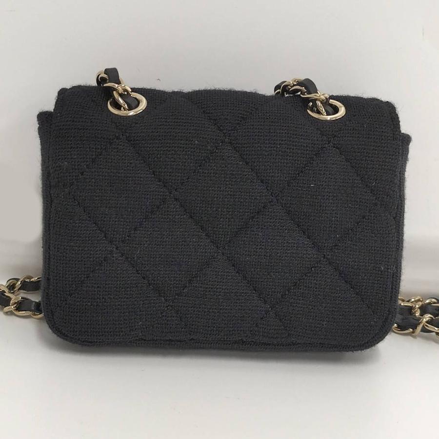 【美品】シャネル ミニ チェーンショルダー ポーチ コットン マトラッセ 黒 CHANEL（シャネル） ミニミニマトラッセ チェーンショルダーポーチ