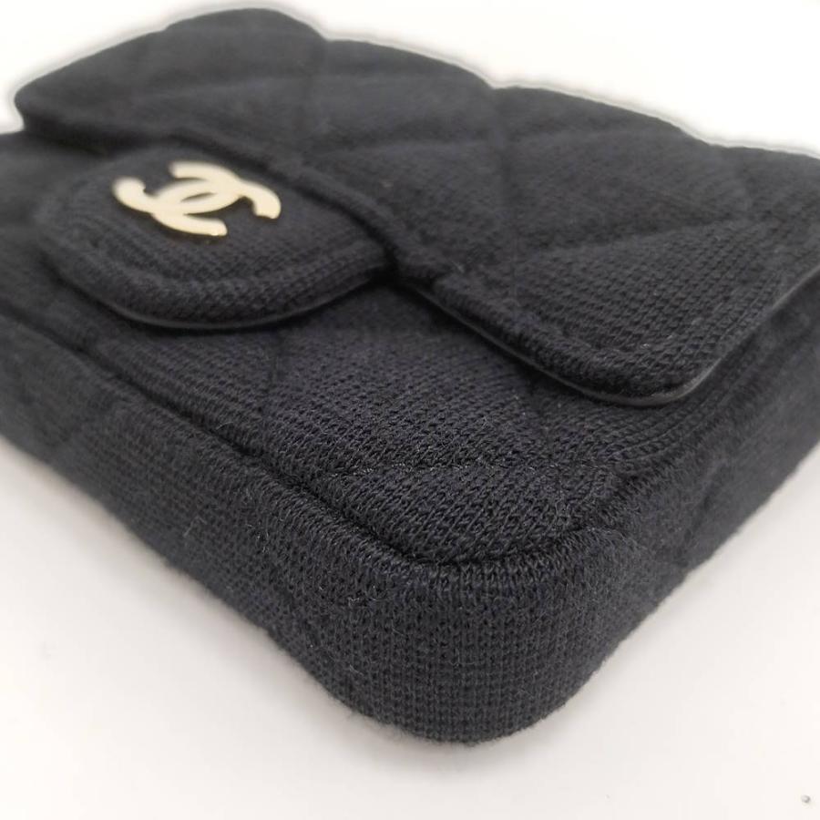 【美品】シャネル ミニ チェーンショルダー ポーチ コットン マトラッセ 黒 CHANEL（シャネル） ミニミニマトラッセ チェーンショルダーポーチ