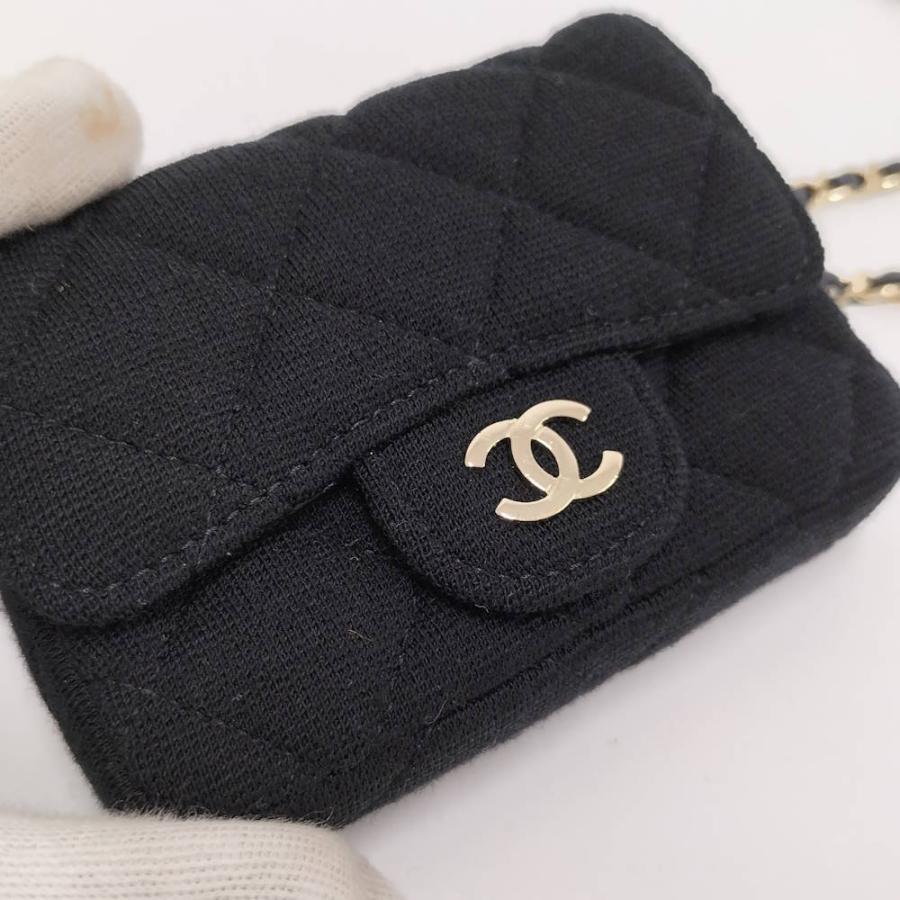 【美品】シャネル ミニ チェーンショルダー ポーチ コットン マトラッセ 黒 CHANEL（シャネル） ミニミニマトラッセ チェーンショルダーポーチ