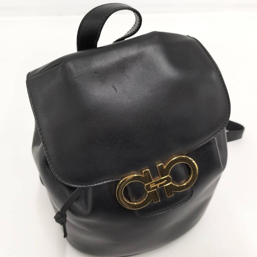 Ferragamo リュック ガンチーニ ヴィンテージ レザー ブラック 216147