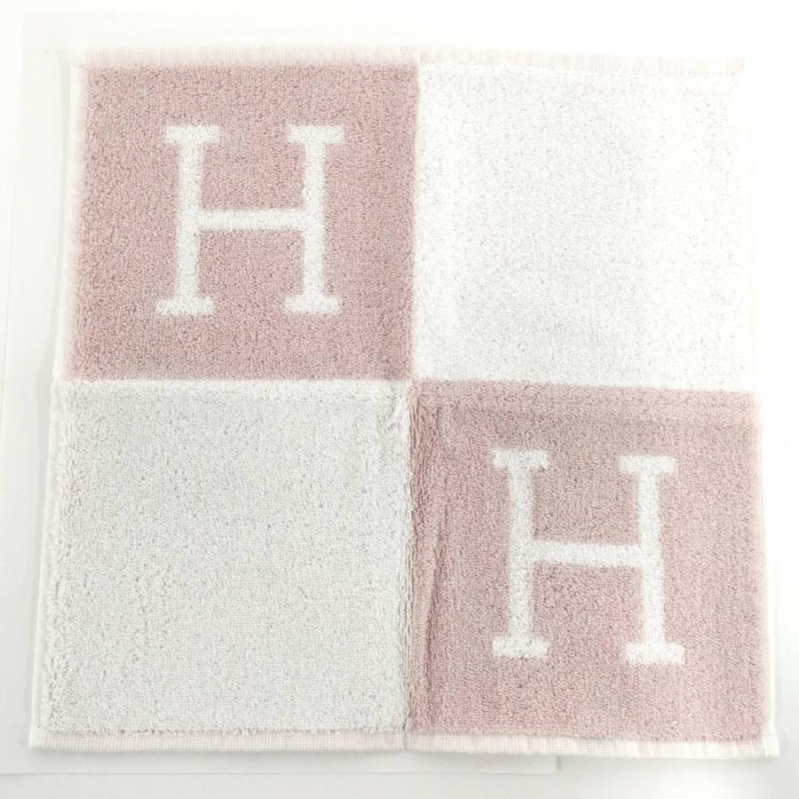 HERMES（エルメス） ハンドタオル コットン100% ピンク×ホワイト : JJ