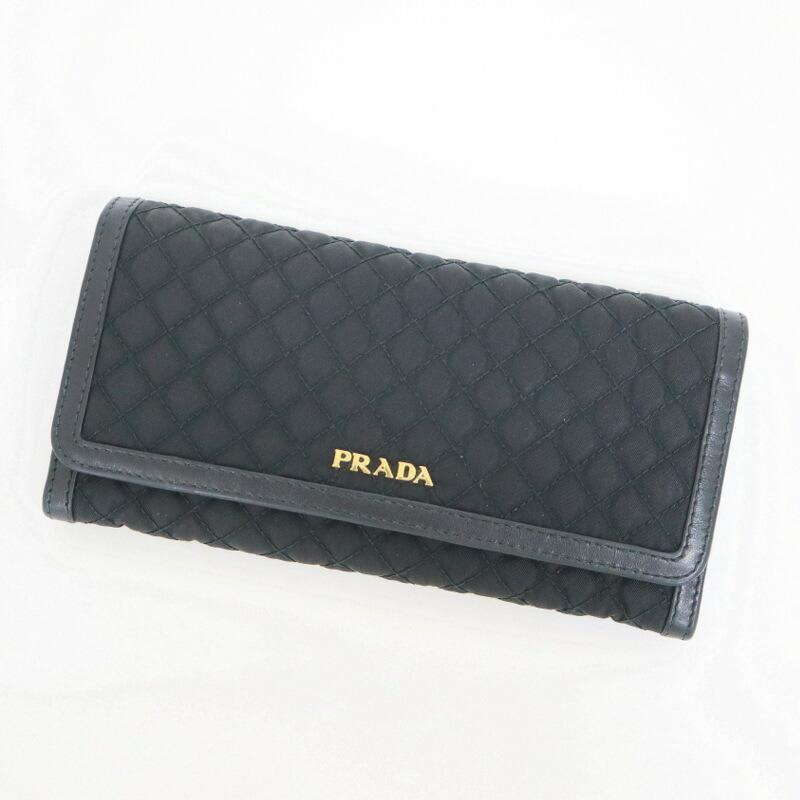 PRADA プラダ 長財布 ブラック×ゴールド金具 レザー×ナイロン 1MH132