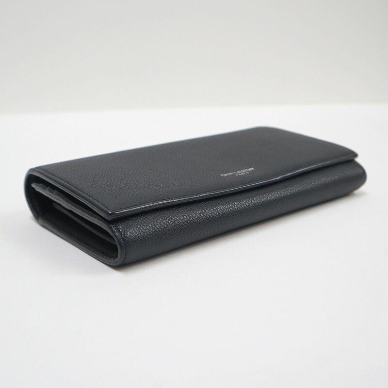 SAINT LAURENT サンローラン フラップ長財布 レザー ブラック×シルバー