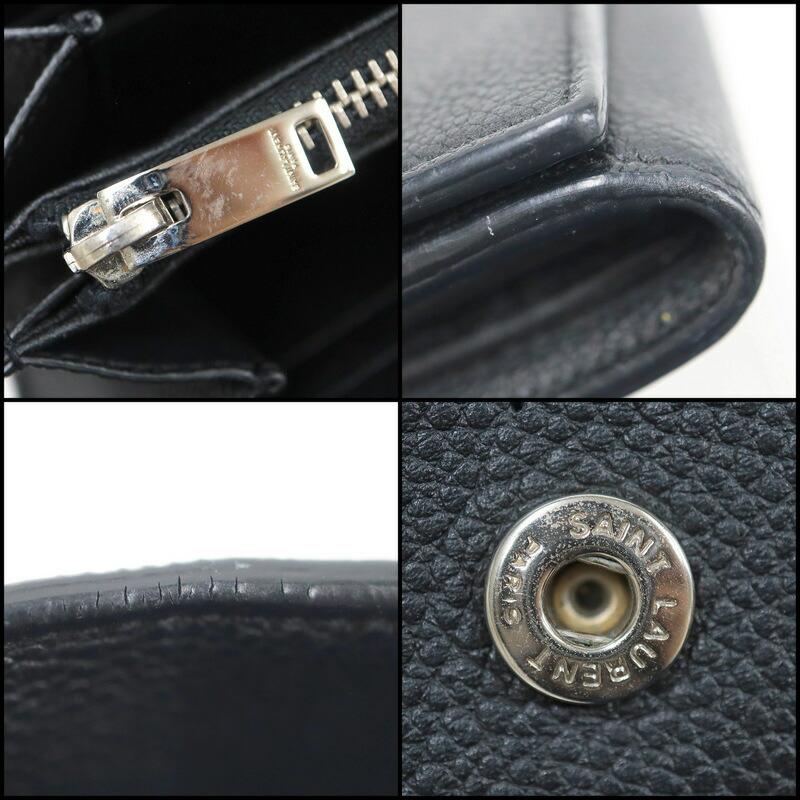 SAINT LAURENT サンローラン フラップ長財布 レザー ブラック×シルバー