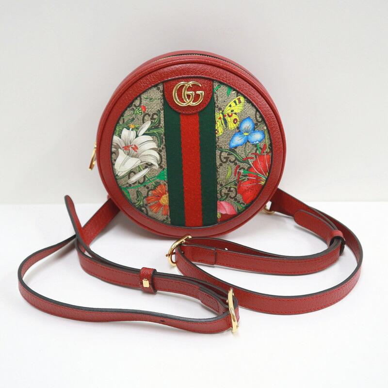 GUCCI グッチ ミニ・サークル・リュック オフィディア×GGフローラ PVC×レザー カーキ×レッド 598661_1