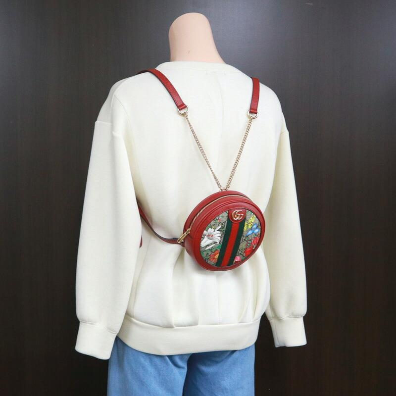 GUCCI グッチ ミニ・サークル・リュック オフィディア×GGフローラ PVC×レザー カーキ×レッド 598661_9