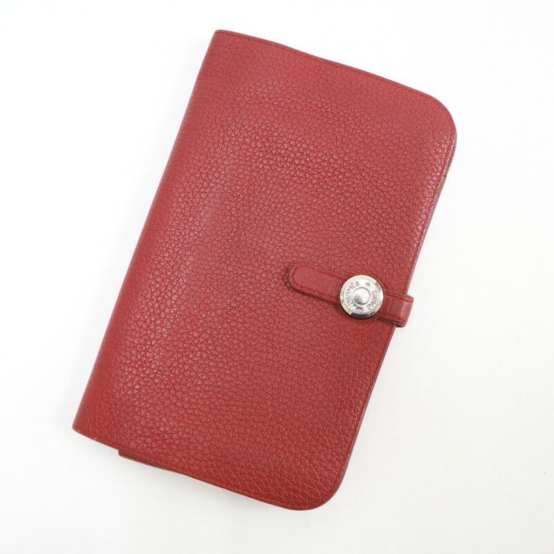 HERMES エルメス ドゴンGM 二つ折り長財布 トゴ ボルドー×シルバー金具