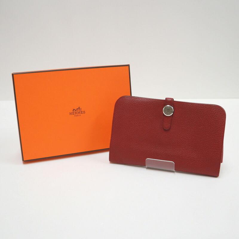 HERMES エルメス ドゴンGM 二つ折り長財布 トゴ ボルドー×シルバー金具
